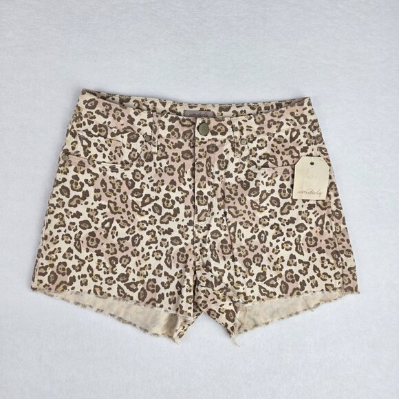Wonderly Womens Cheetah Print Shorts High Waist Frayed Hem Size 30 Brown NEW - Picture 1 of 7